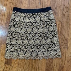 Milly Black and Gold Floral Lace Pencil Skirt